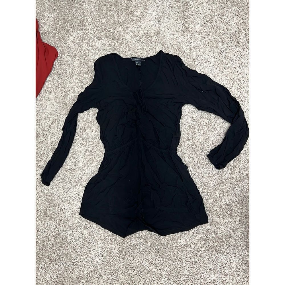 Forever21 Long Sleeve Corset tie detail neck romper cinch waist